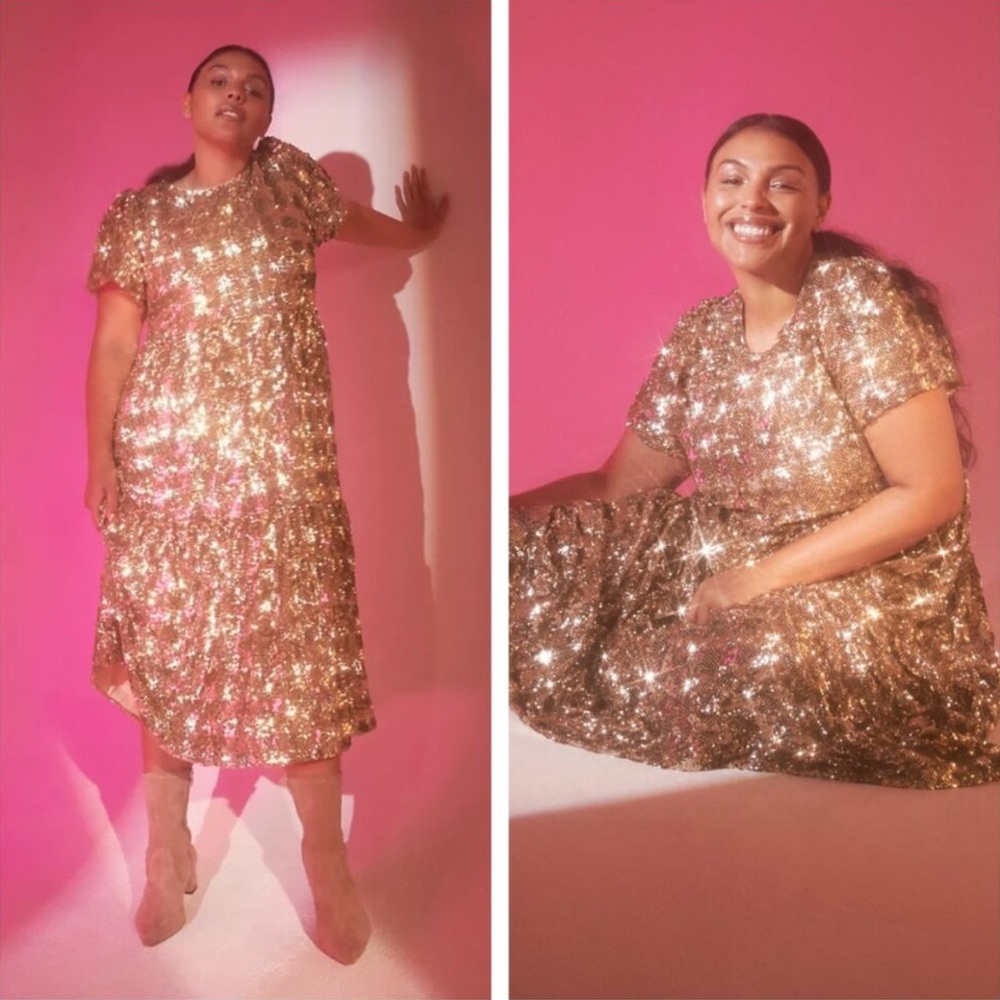 Anthropologie Maeve Shimmering Rose Gold Sequin Dress